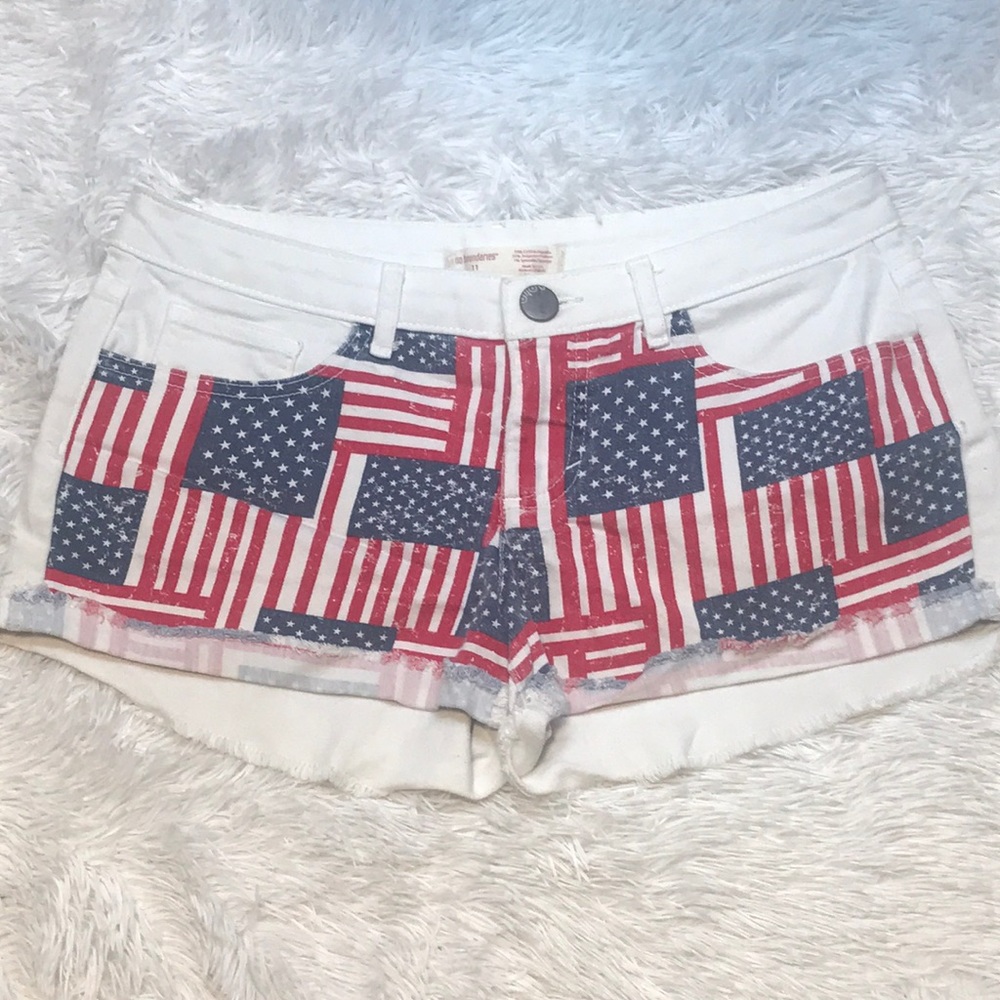 American flag white denim shorts